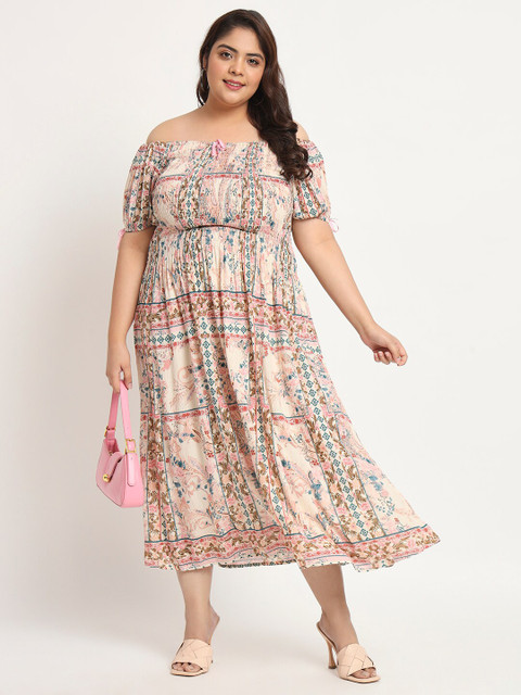VELDRESS Plus Size Floral Printed Smocked Fit & Flare Midi Dress - Image 6