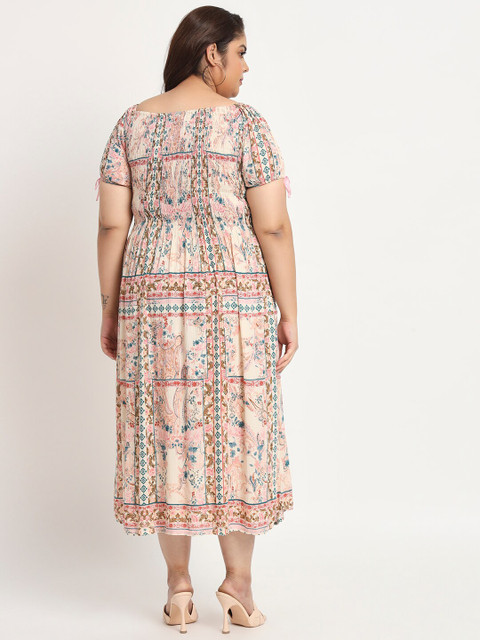 VELDRESS Plus Size Floral Printed Smocked Fit & Flare Midi Dress - Image 5