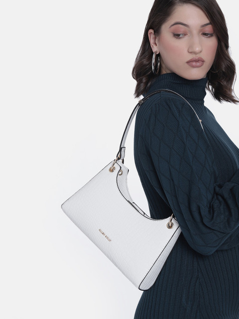 Allen Solly White Animal Textured Structured Hobo Bag