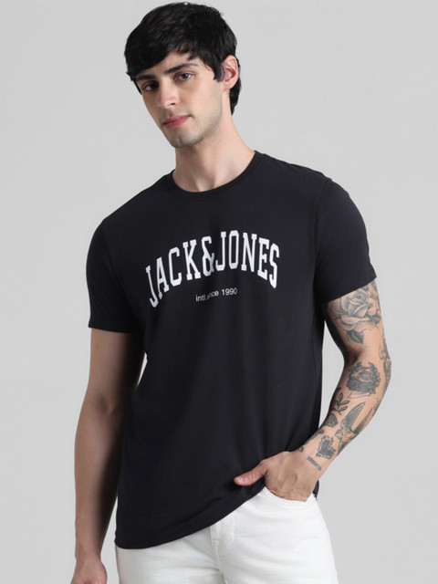 Jack & Jones Typography Printed Round Neck Pure Cotton Slim Fit T-shirt