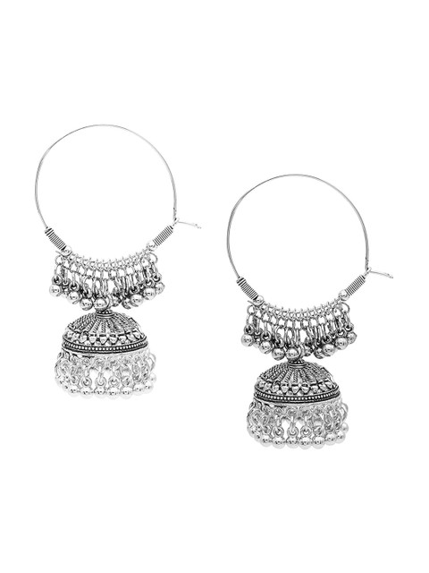 Shining Jewel - By Shivansh Oxidised Silver Plated Dome Shaped Jhumkas