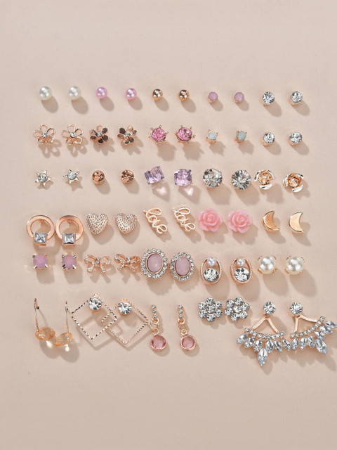 Shining Diva Fashion Set Of 30 Gold-Plated crystals-Studded Contemporary Earrings