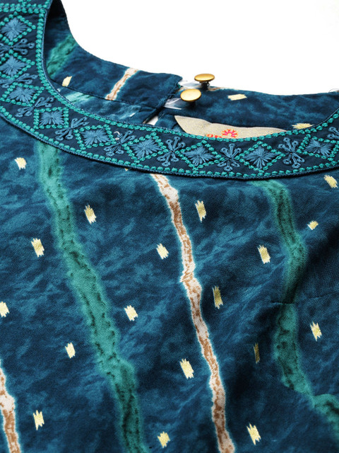 Anouk Leheriya Printed Halter Neck Thread Work Kurta - Image 2