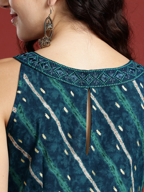 Anouk Leheriya Printed Halter Neck Thread Work Kurta - Image 7