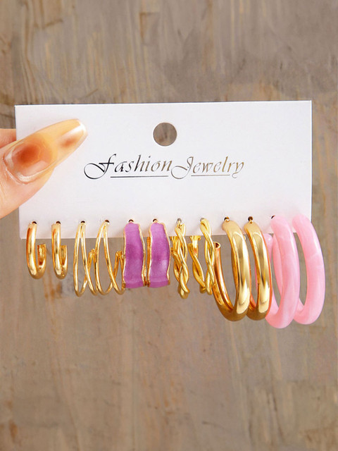 Shining Diva Fashion Set Of 18 Gold-Plated Contemporary Half Hoop Earrings - Image 7