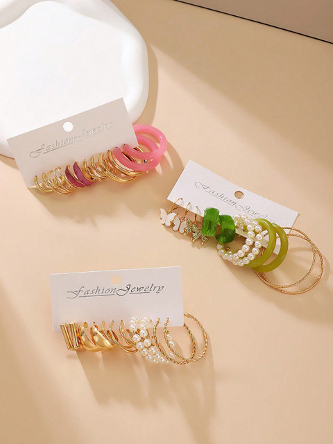 Shining Diva Fashion Set Of 18 Gold-Plated Contemporary Half Hoop Earrings - Image 4