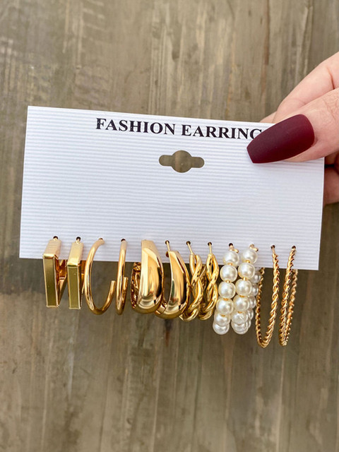 Shining Diva Fashion Set Of 18 Gold-Plated Contemporary Half Hoop Earrings - Image 5