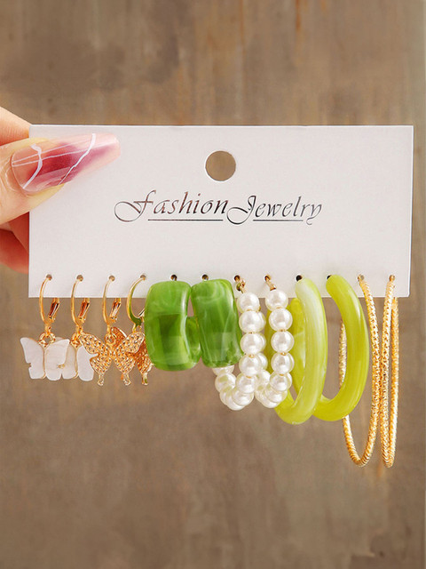 Shining Diva Fashion Set Of 18 Gold-Plated Contemporary Half Hoop Earrings - Image 6