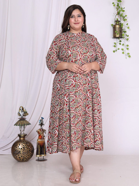 Swasti Plus Size Floral Printed Fit and Flare Midi Dress