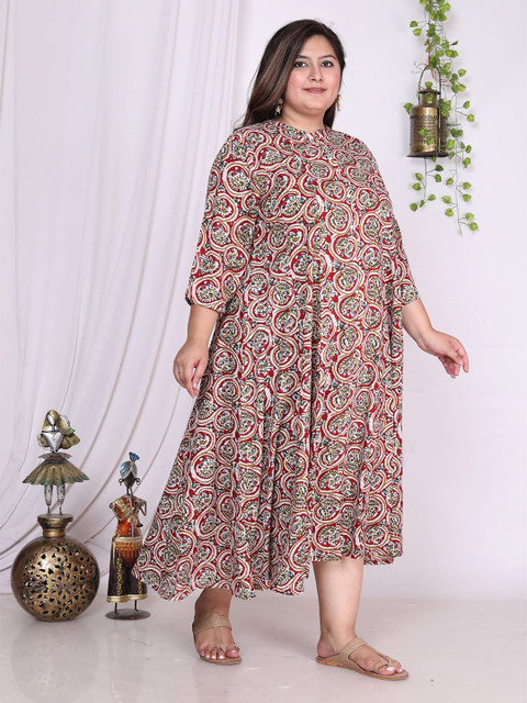 Swasti Plus Size Floral Printed Fit and Flare Midi Dress - Image 3