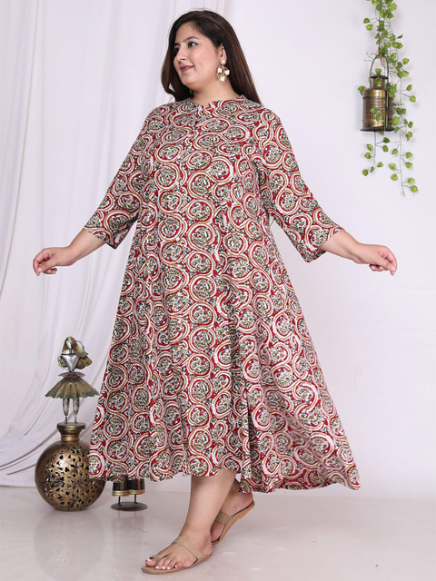 Swasti Plus Size Floral Printed Fit and Flare Midi Dress - Image 4