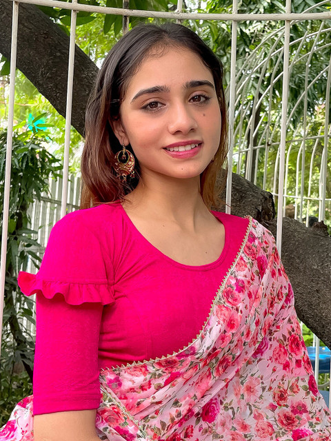 Bindigasm's Advi Jacquard Short Ruffle Sleeves Saree Blouse