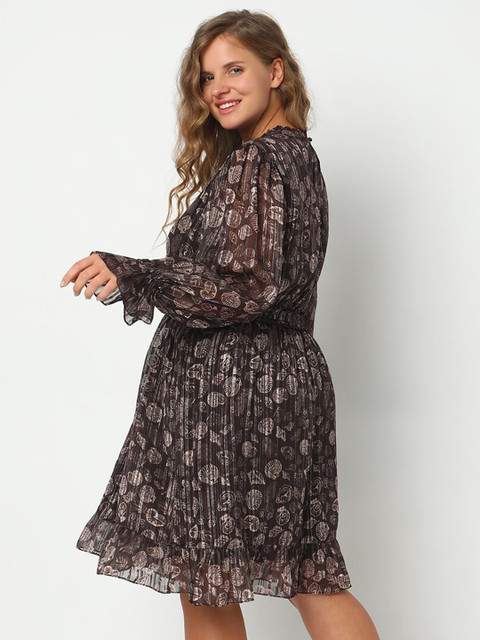 VERO MODA CURVE Plus Size Conversational Printed High Neck Puff Sleeves Fit & Flare Dress - Image 4