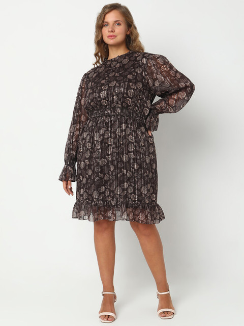 VERO MODA CURVE Plus Size Conversational Printed High Neck Puff Sleeves Fit & Flare Dress - Image 5