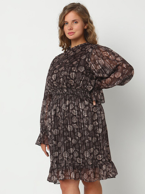 VERO MODA CURVE Plus Size Conversational Printed High Neck Puff Sleeves Fit & Flare Dress - Image 3