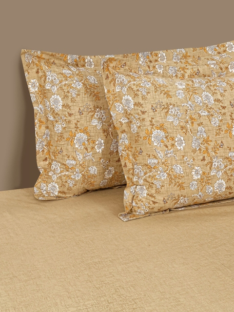 SWAYAM Yellow Veda Floral Print 160 TC Cotton Double Bedsheet Set - Image 3