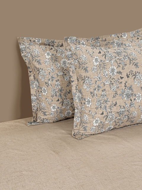 SWAYAM Brown Veda Floral Print 160 TC Cotton Double Bedsheet Set - Image 4