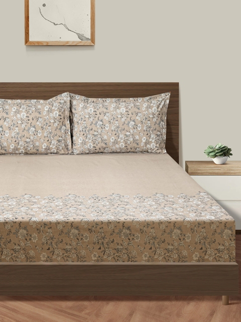 SWAYAM Brown Veda Floral Print 160 TC Cotton Double Bedsheet Set - Image 3