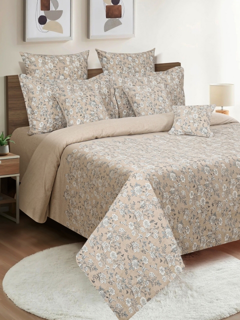 SWAYAM Brown Veda Floral Print 160 TC Cotton Double Bedsheet Set - Image 2