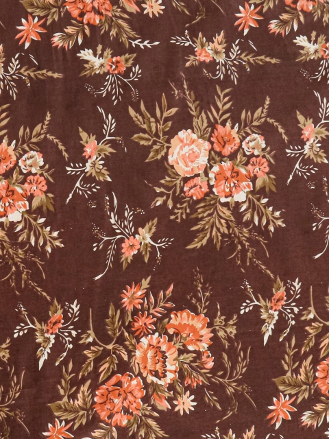 SWAYAM Veda Brown & Orange Floral Cotton 160 TC King Bedsheet with 2 Pillow Covers - Image 6