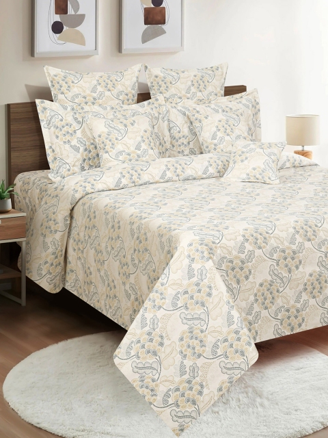 SWAYAM Brown Veda Floral Print 160 TC Cotton Double Bedsheet Set - Image 2
