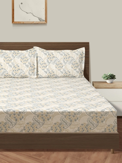 SWAYAM Brown Veda Floral Print 160 TC Cotton Double Bedsheet Set - Image 3