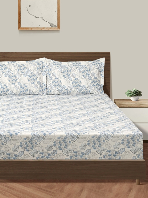 SWAYAM Blue Veda Floral Print 160 TC Cotton Double Bedsheet Set - Image 3