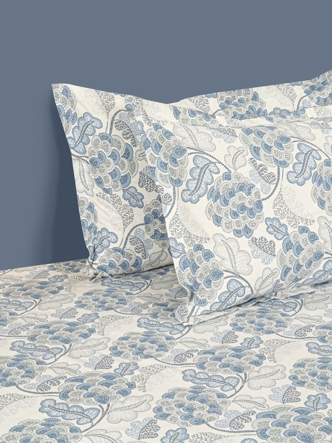 SWAYAM Blue Veda Floral Print 160 TC Cotton Double Bedsheet Set - Image 4