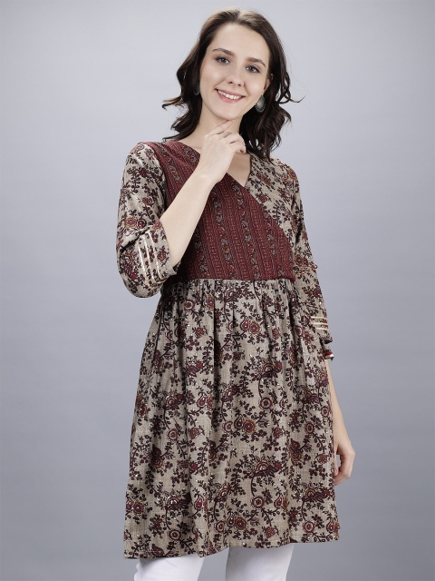 Cot'N Soft Floral Printed V-Neck Gotta Patti Pure Cotton Thread Work Angrakha Kurti