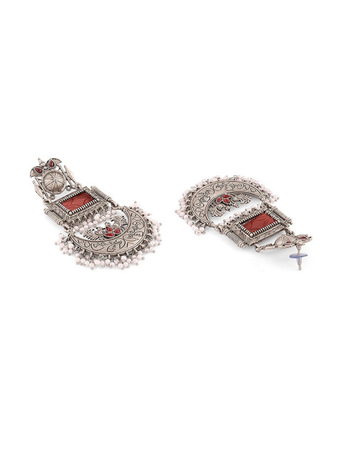 Zaveri Pearls Silver-Plated Contemporary Chandbalis Earrings - Image 4