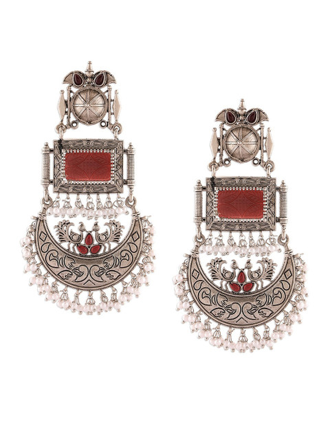Zaveri Pearls Silver-Plated Contemporary Chandbalis Earrings - Image 2