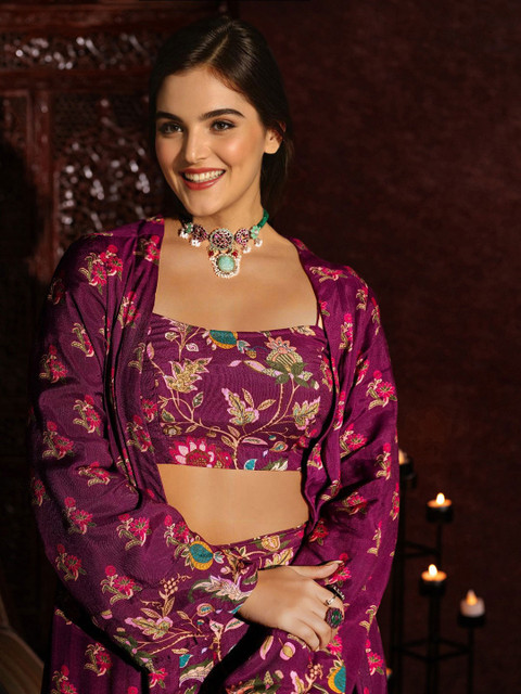 Ishin Floral Printed Shoulder Straps Top With Palazzo & Shrug - Image 2