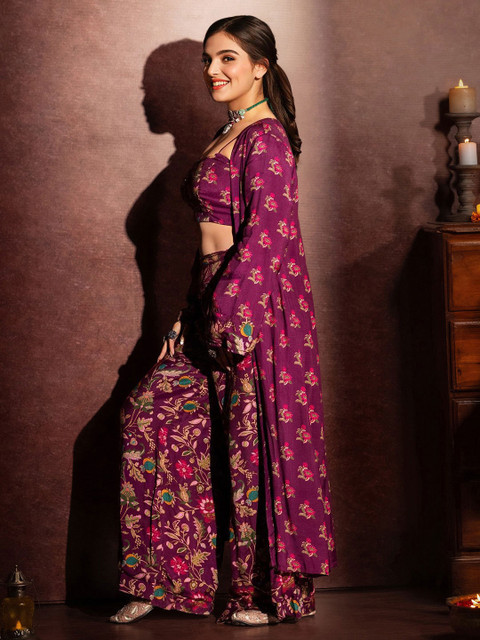Ishin Floral Printed Shoulder Straps Top With Palazzo & Shrug - Image 3