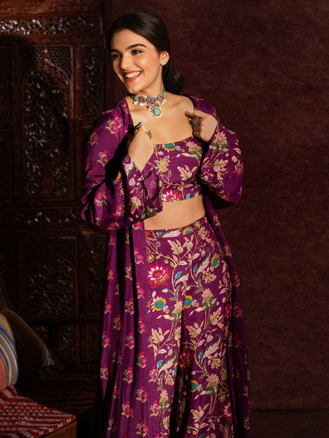 Ishin Floral Printed Shoulder Straps Top With Palazzo & Shrug - Image 7