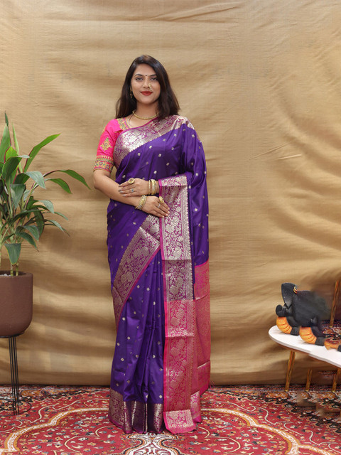 Royal Rajgharana Saree Ethnic Motifs Woven Design Zari Art Silk Banarasi Sarees