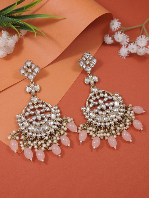 I Jewels Gold-Plated Kundan Contemporary Chandbalis