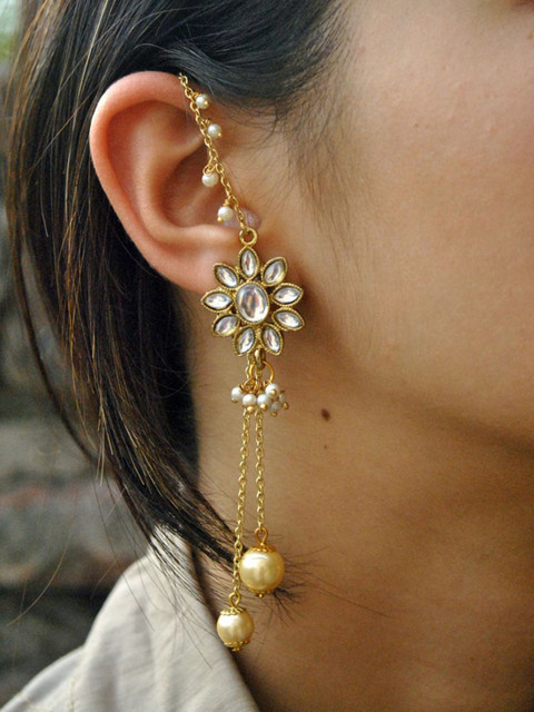 BeAbhika Kundan Stone Studded Contemporary Drop Earrings - Image 4