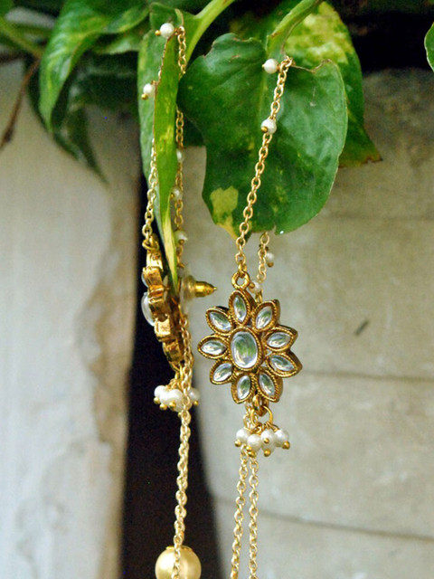 BeAbhika Kundan Stone Studded Contemporary Drop Earrings - Image 2