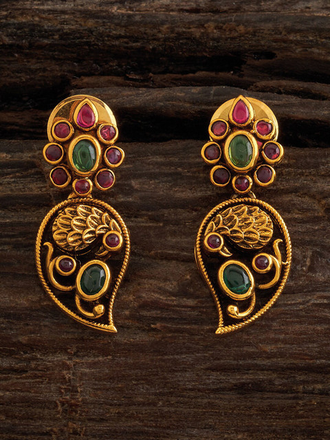 Kushal's Fashion Jewellery Gold-Plated Peacock Shaped Drop Earrings