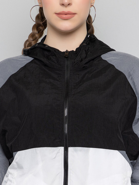 CHKOKKO Colourblocked Hooded Windcheater Crop Sporty Jacket - Image 2
