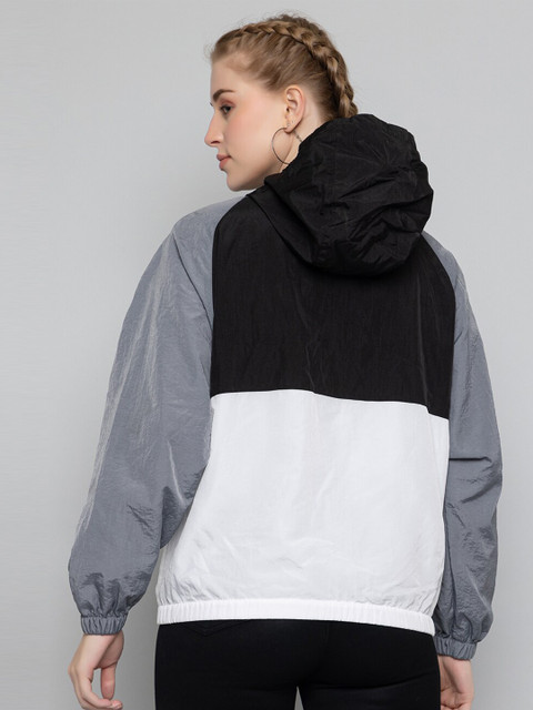 CHKOKKO Colourblocked Hooded Windcheater Crop Sporty Jacket - Image 5