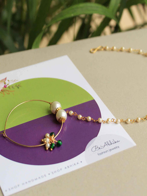 BeAbhika Beaded Nose Ring With Hair Chain - Image 2