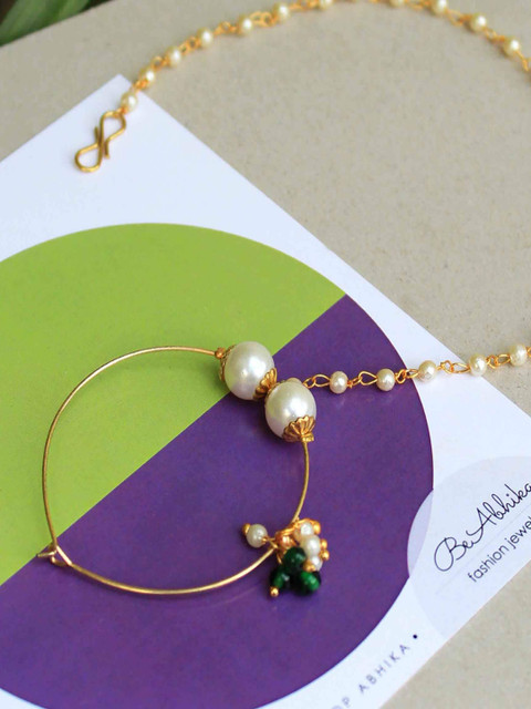 BeAbhika Beaded Nose Ring With Hair Chain - Image 3