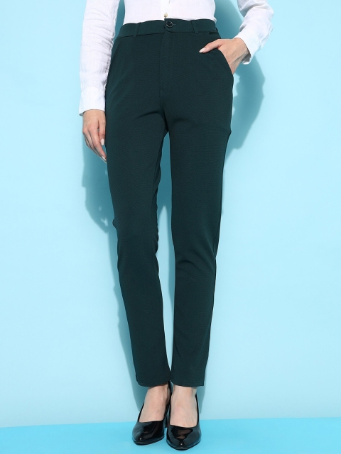 FITHUB Women Sharp Slim Fit High-Rise Lint Free Cotton Trousers