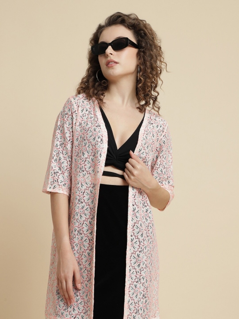 UnaOne Self Design Lace Open Front Pure Cotton Longline Shrug - Image 6