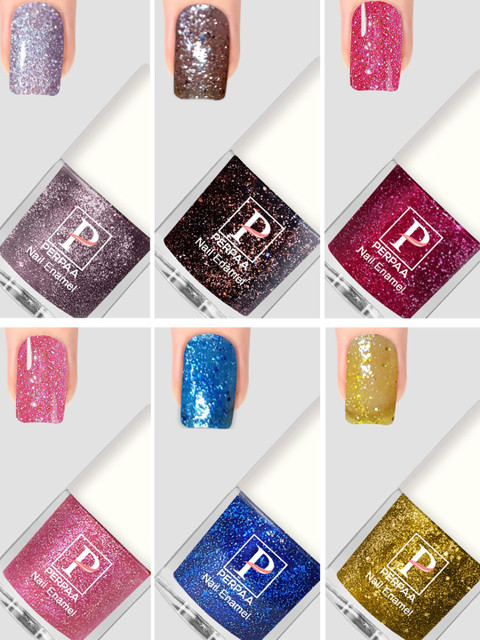 PERPAA Set Of 6 Glitter Light Flashing Sparkly Gel Nail Polish - 5ml Each