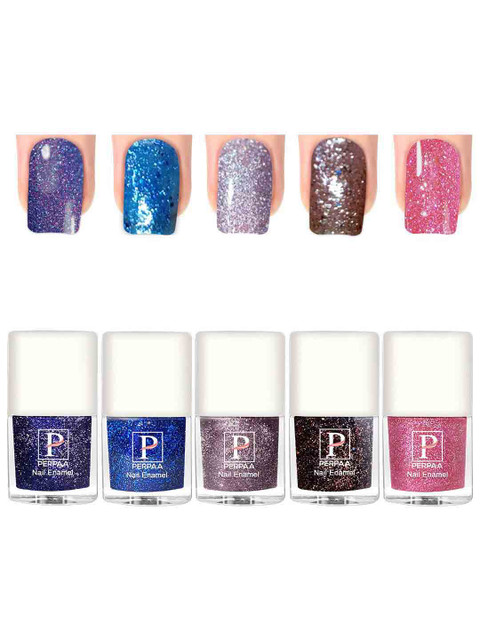 PERPAA 5Pc Long Lasting UV Gel Nail Polish - 5ml Each - Blue-Turquoise-Lavender-Brown-Pink