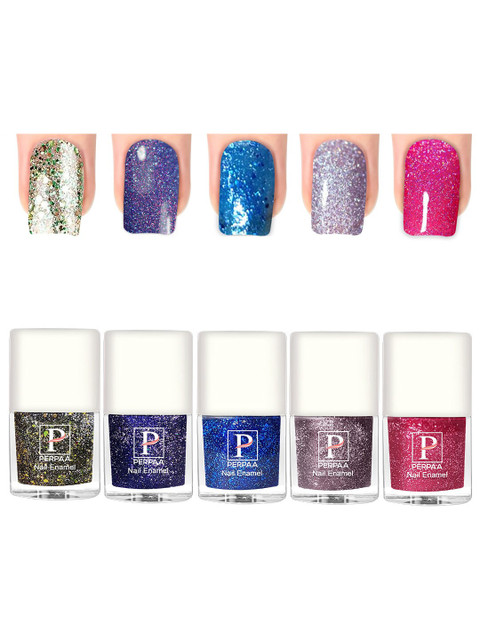 PERPAA Set Of 5 Glitter Light Flashing Sparkly Gel Nail Polish - 5ml Each