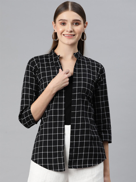 Cottinfab Checked Front Open Cotton Shrug