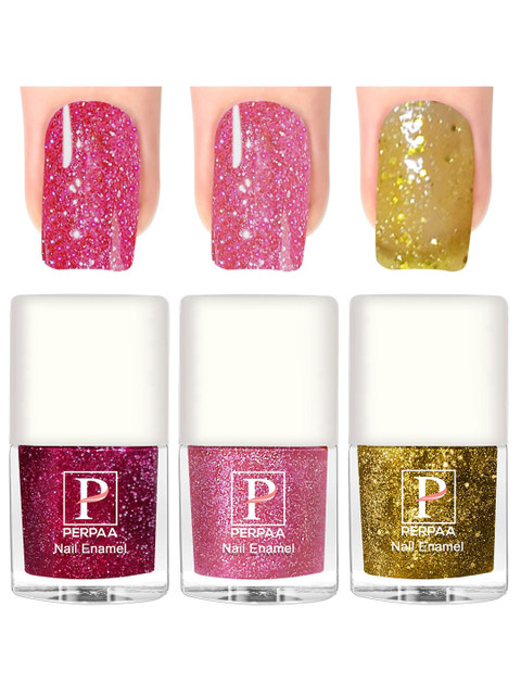 PERPAA Set Of 3 Glitter Light Reflective Flashing Sparkly Gel Nail Polish - 5ml Each